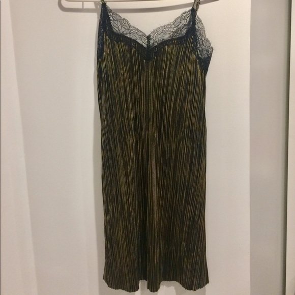 Black and Gold Lace Trimmed Mini Dress - Picture 2 of 2